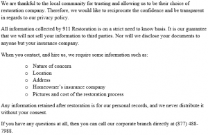 911 Restoration Privacy Policy Jacksonville Forever 